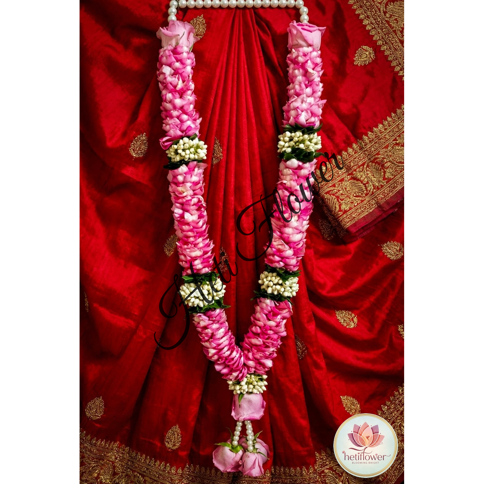 Pink Rose, Petals & Mogra Varmala